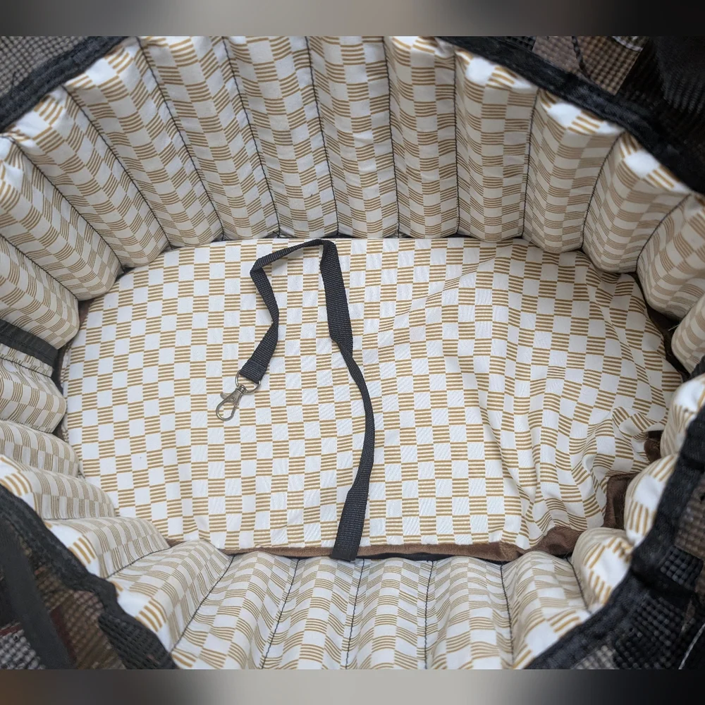 Stylish ADORABLE Dog Carrier, Soft Sided, Light Brown Checkered LV Pattern